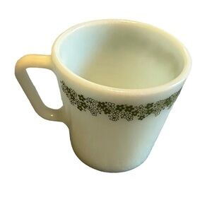 Pyrex Mug Crazy Daisy White Milk Glass Green Floral Vintage Coffee Cup